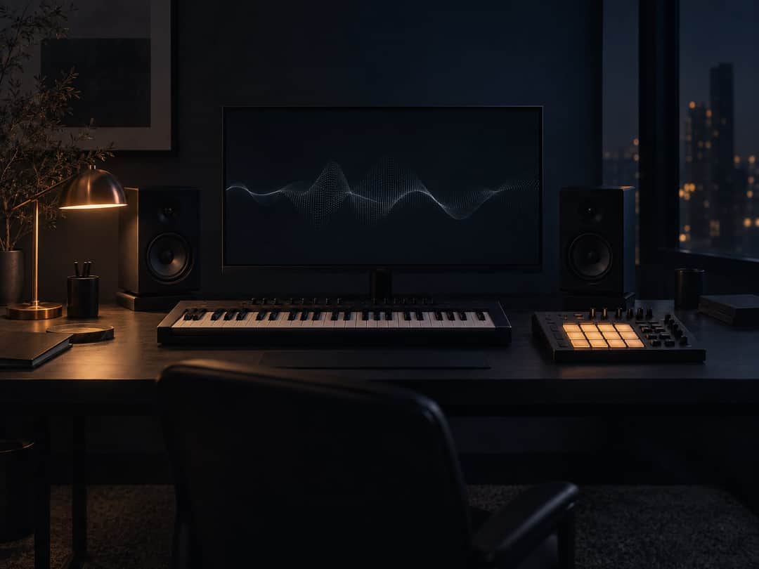 Produzenten-Setup mit Keyboard und Pads